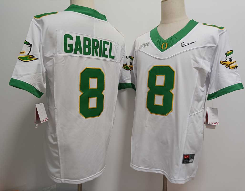 Mens Oregon Ducks #8 Dillon Gabriel White 2024 FUSE College Football Jersey